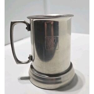 Vintage Playboy Bunny Tankard Aluminum Metal Stein Mug Glass Bottom Cup 5"